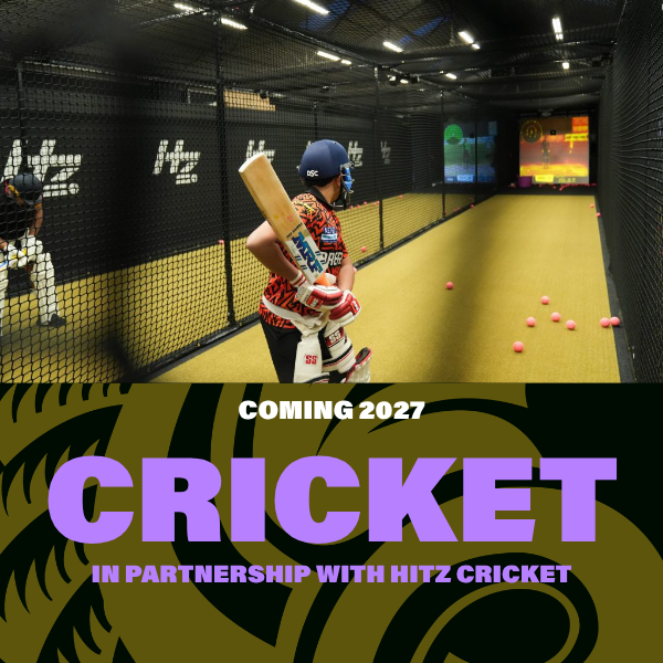Indoor Cricket at Queen's College Taunton — In partnership with Hitz Cricket, Coming 2027. Campaign visual by Jack Frampton.