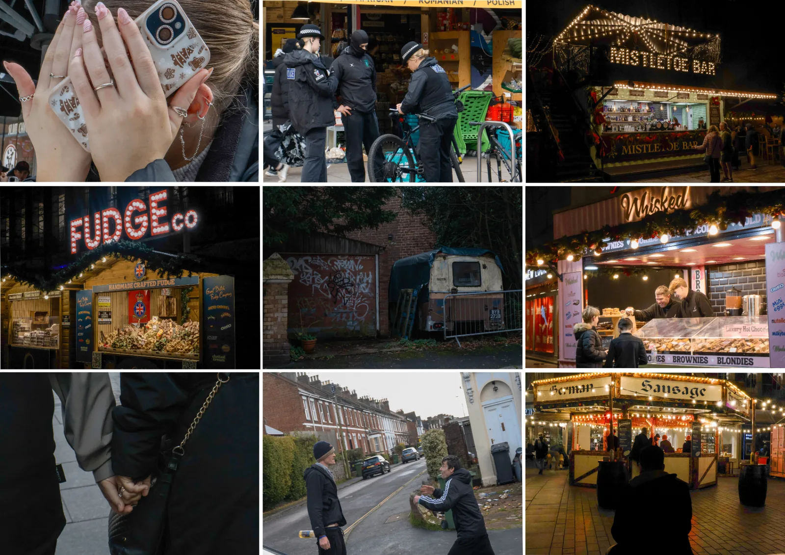 Nine-image street photography contact sheet by Jack Frampton